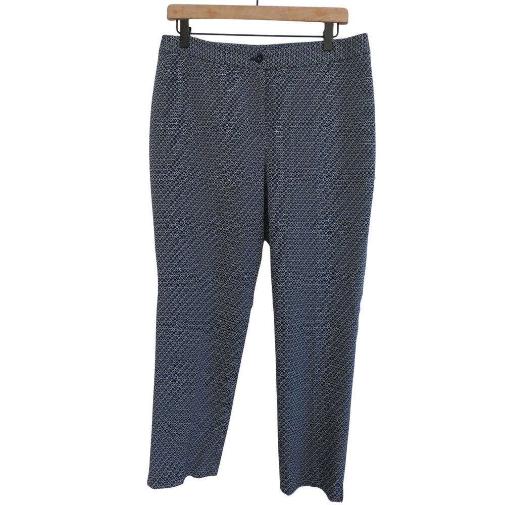 J. McLaughlin Women Sz 10 Blue Geometric Print Pants Preppy Classic Travel